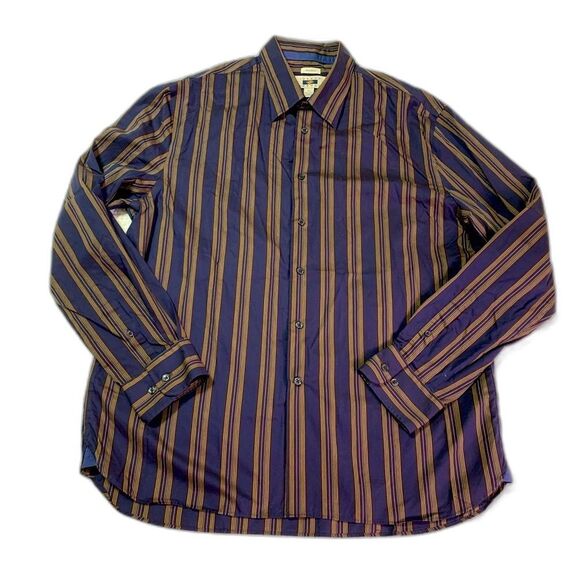 Joseph Abboud Blue & Tan Casual Button-Up Long Sleeve Shirt Men's XL #549 - Picture 1 of 6